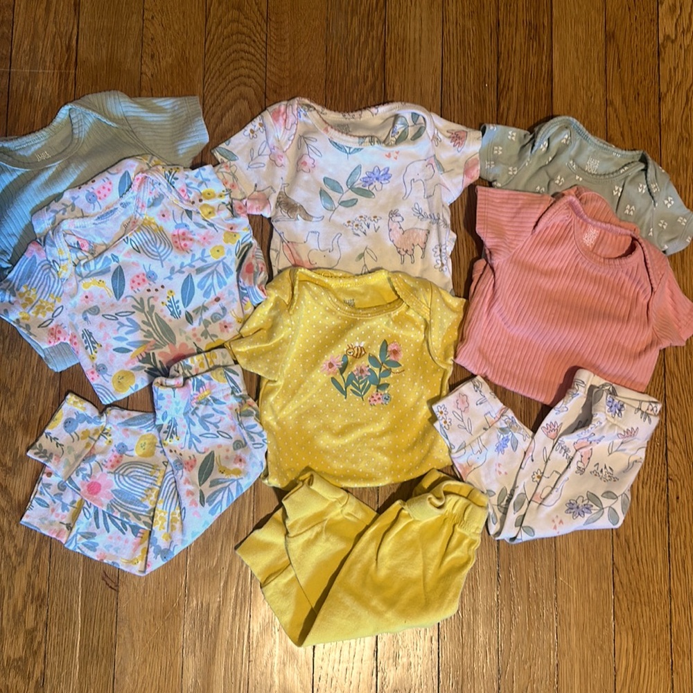 Lot of Just One You mix and match onesies and pants 6 months